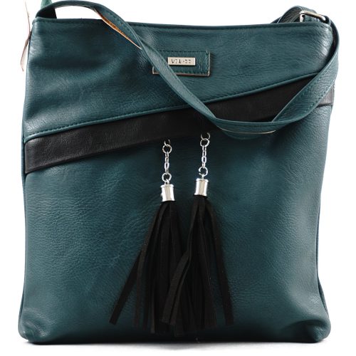 VIA55 női keresztpántos táska ferde zsebbel, rostbőr, zöld