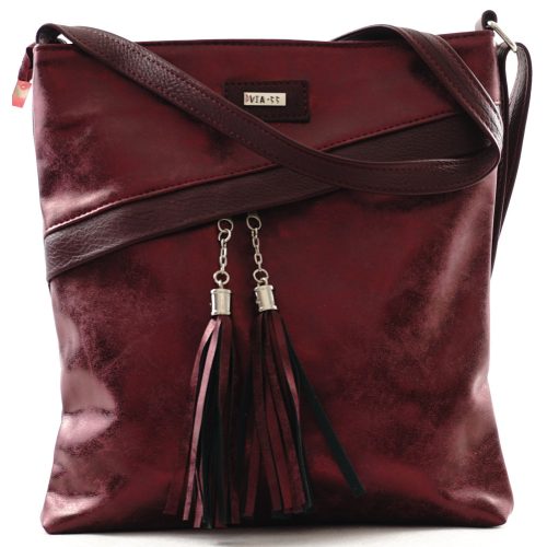 VIA55 női keresztpántos táska ferde zsebbel, rostbőr, vörös