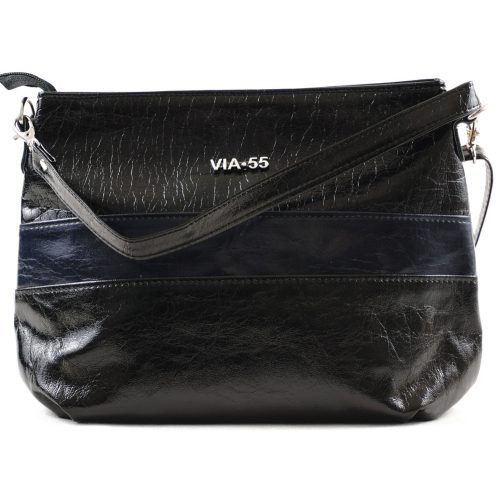 VIA55 széles fazonú keresztpántos táska, rostbőr, fekete