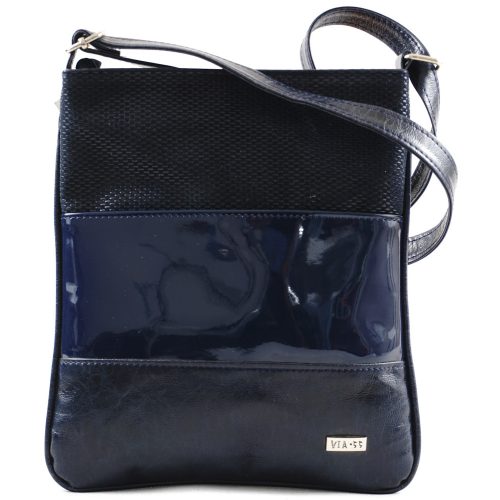 VIA55 női keresztpántos táska 3 sávval, rostbőr, kék