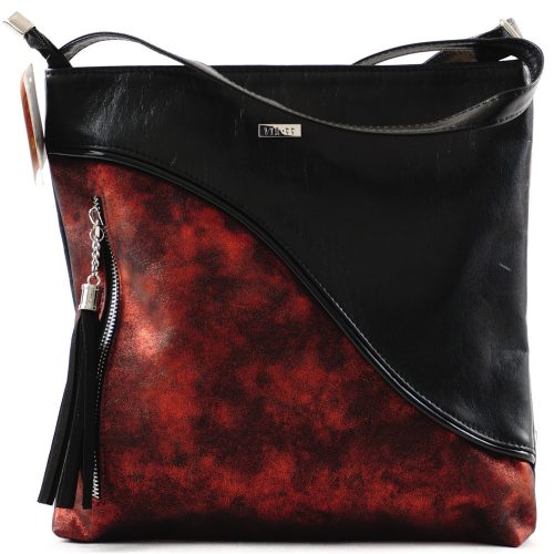 VIA55 női keresztpántos táska elöl bojtos zsebbel, rostbőr, vörös