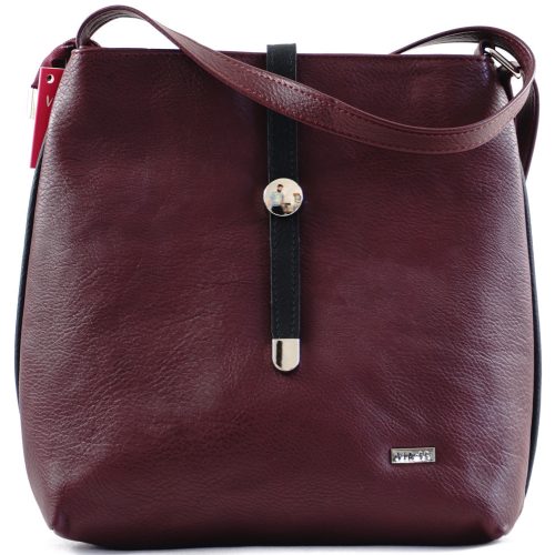 VIA55 női keresztpántos táska kerekded formában, rostbőr, burgundivörös