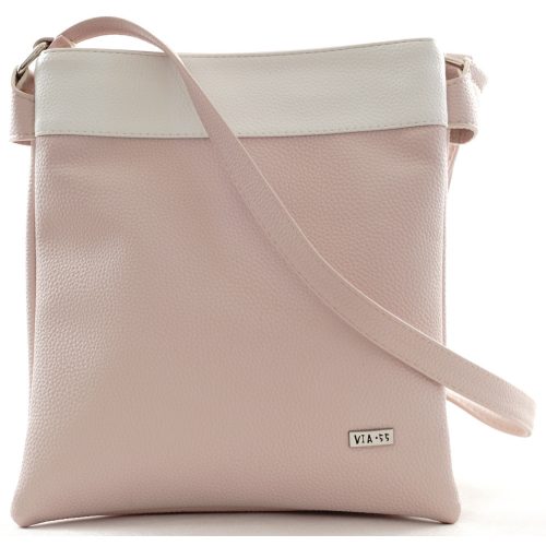 VIA55 dupla rekeszes női keresztpántos táska, rostbőr, rózsaszín-fehér