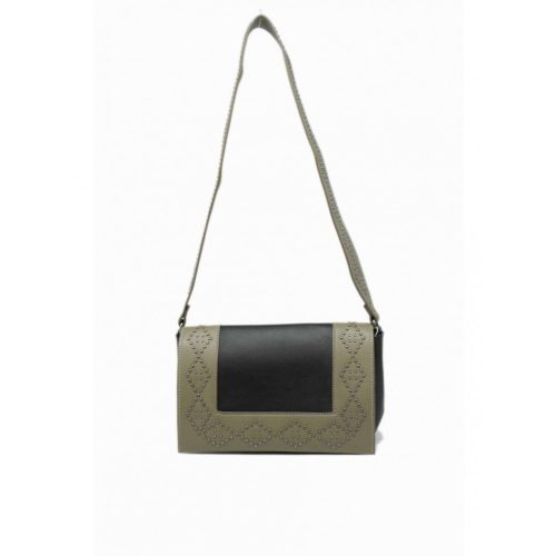 Női keresztpántos táska, geometrikus díszítéssel, műbőr, zöld/fekete