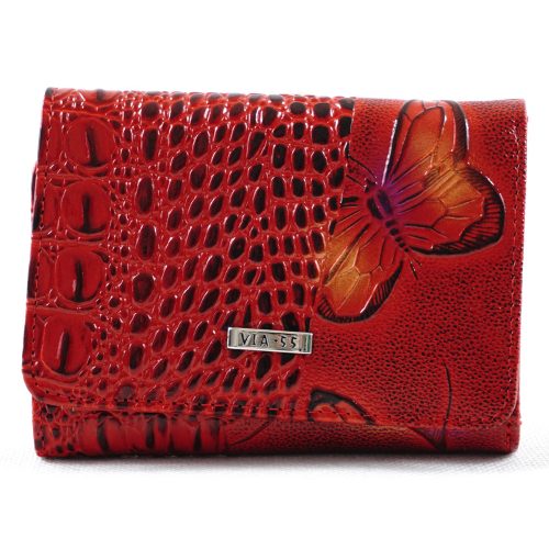 VIA55 női pénztárca pillangós mintával, bőr, piros