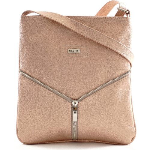 VIA55 női keresztpántos táska díszcipzárral, rostbőr, rózsaszín