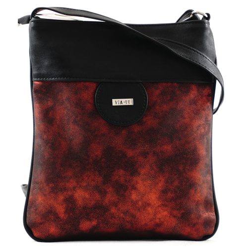 VIA55 női keresztpántos táska kör mintával, rostbőr, vörös